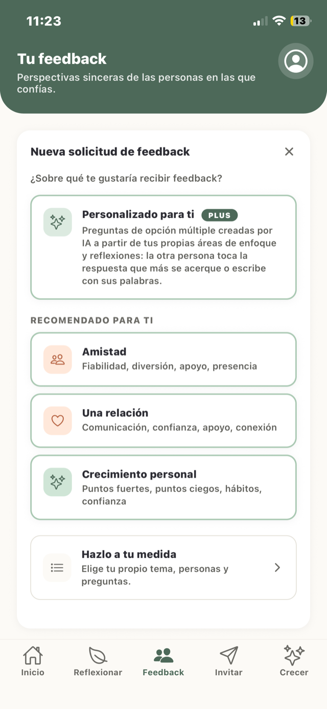 La pantalla Feedback de Wuna