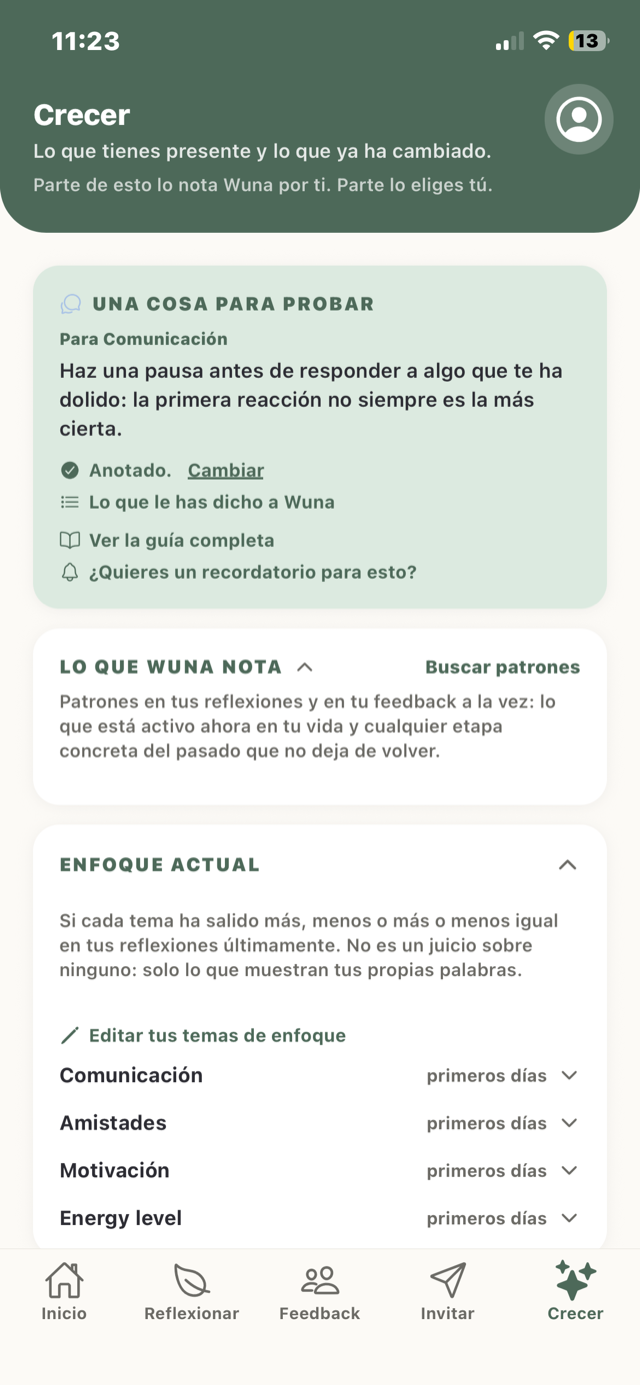 La pantalla Crecer de Wuna