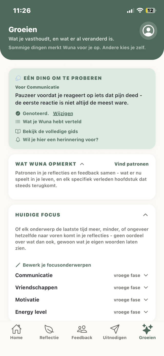 Het scherm Groeien in Wuna