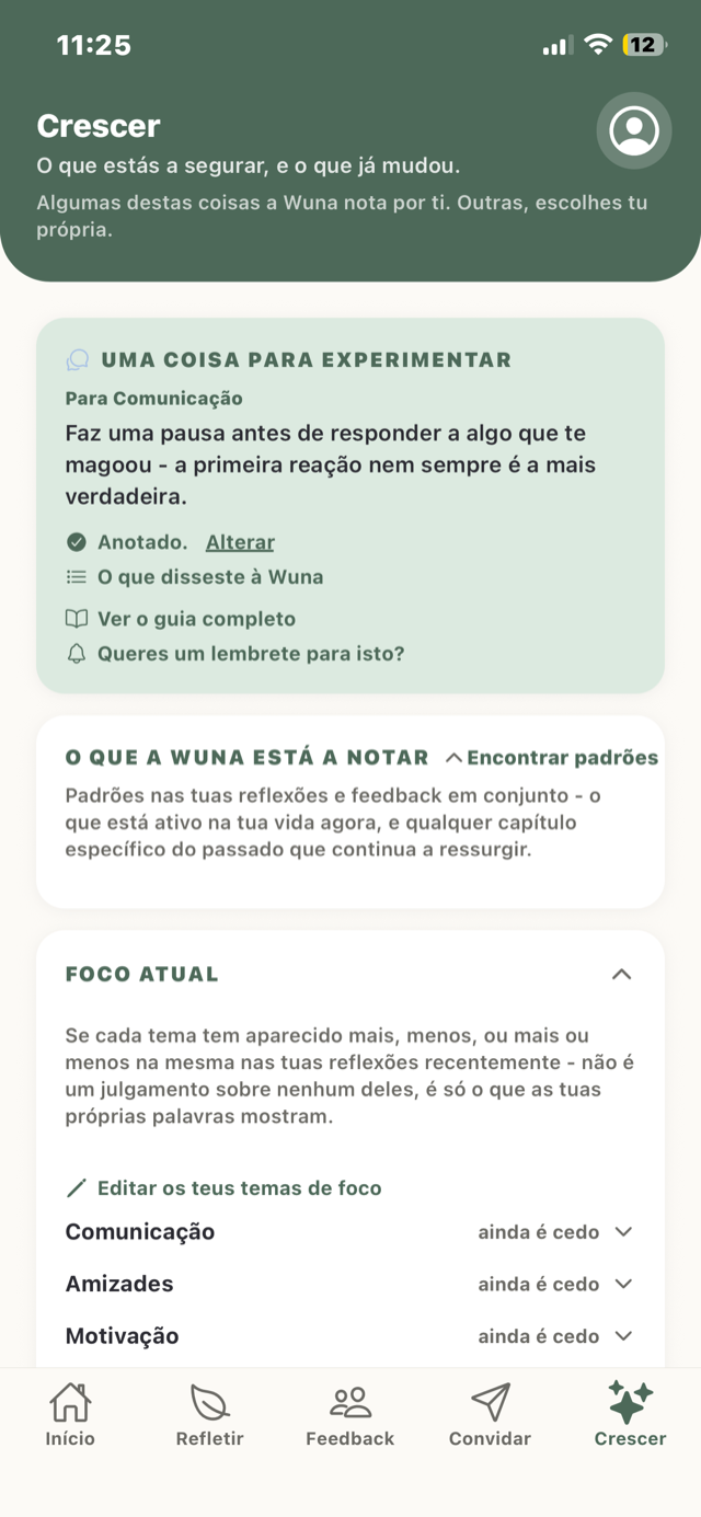 O ecrã Crescer na Wuna