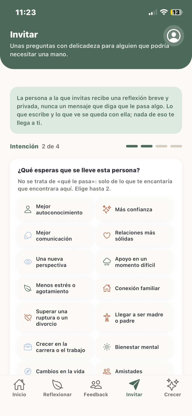 La pantalla Invitar de Wuna