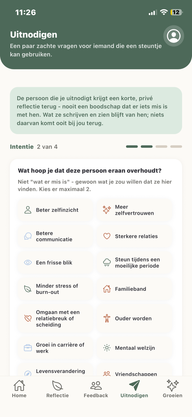 Het scherm Uitnodigen in Wuna