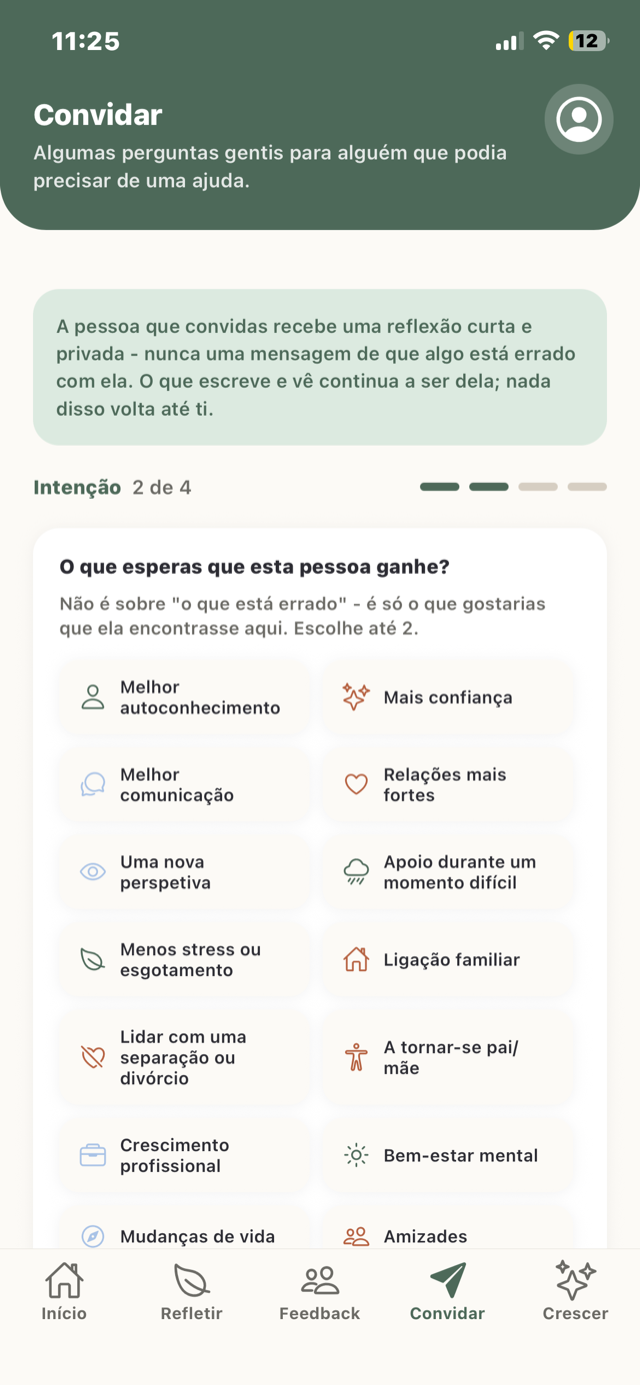 O ecrã Convidar na Wuna